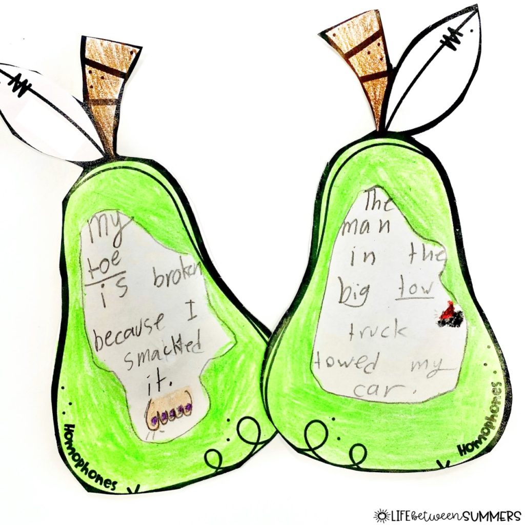 Pairs of Pears writing craft homophone activity 