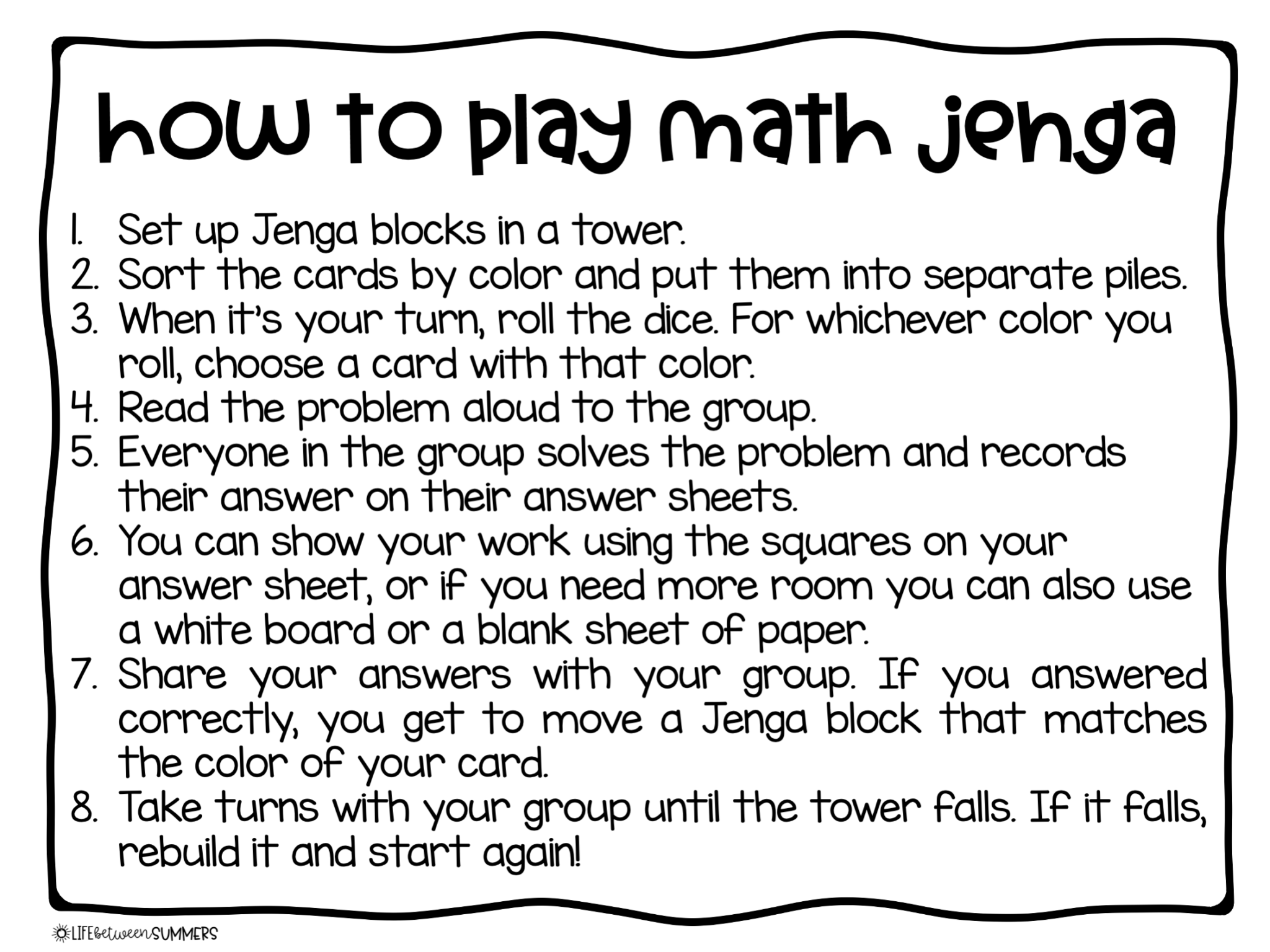Counting Sequence Game Cards for Jenga Math Counting Game - Life ...