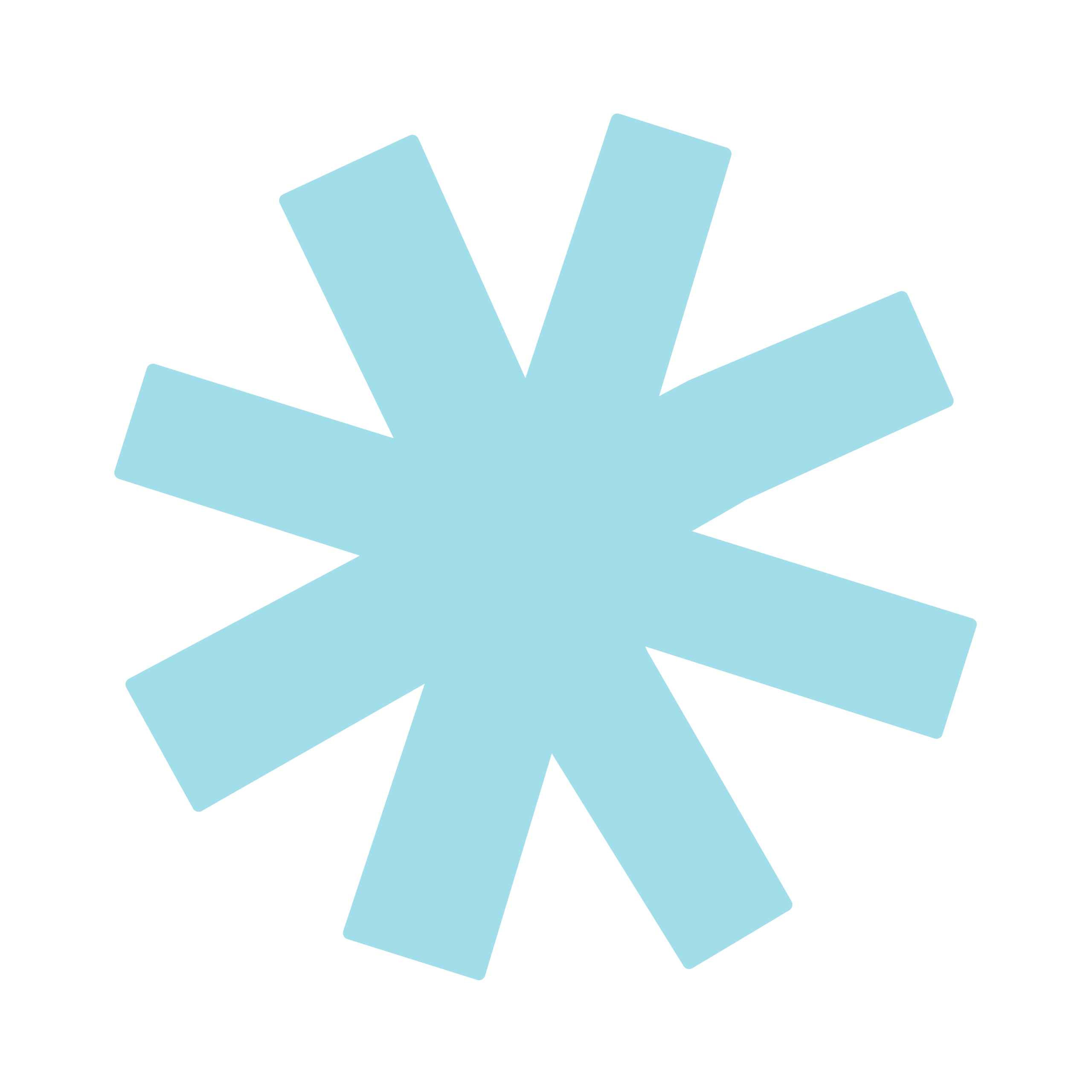 A large, light blue asterisk symbol on a plain white background.