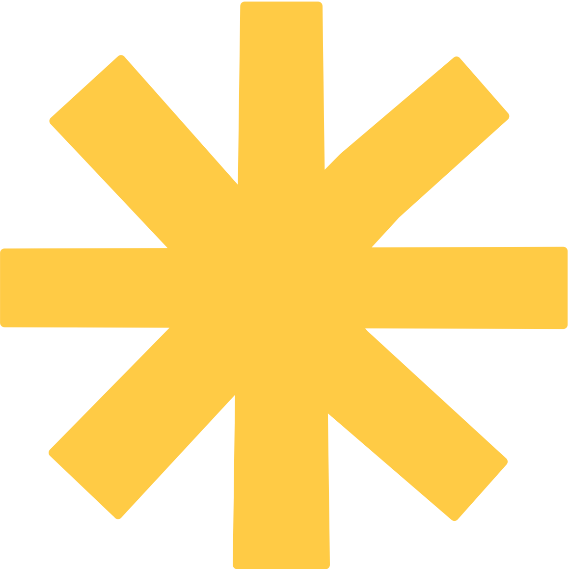 A large, yellow asterisk symbol with thick arms on a light gray background.
