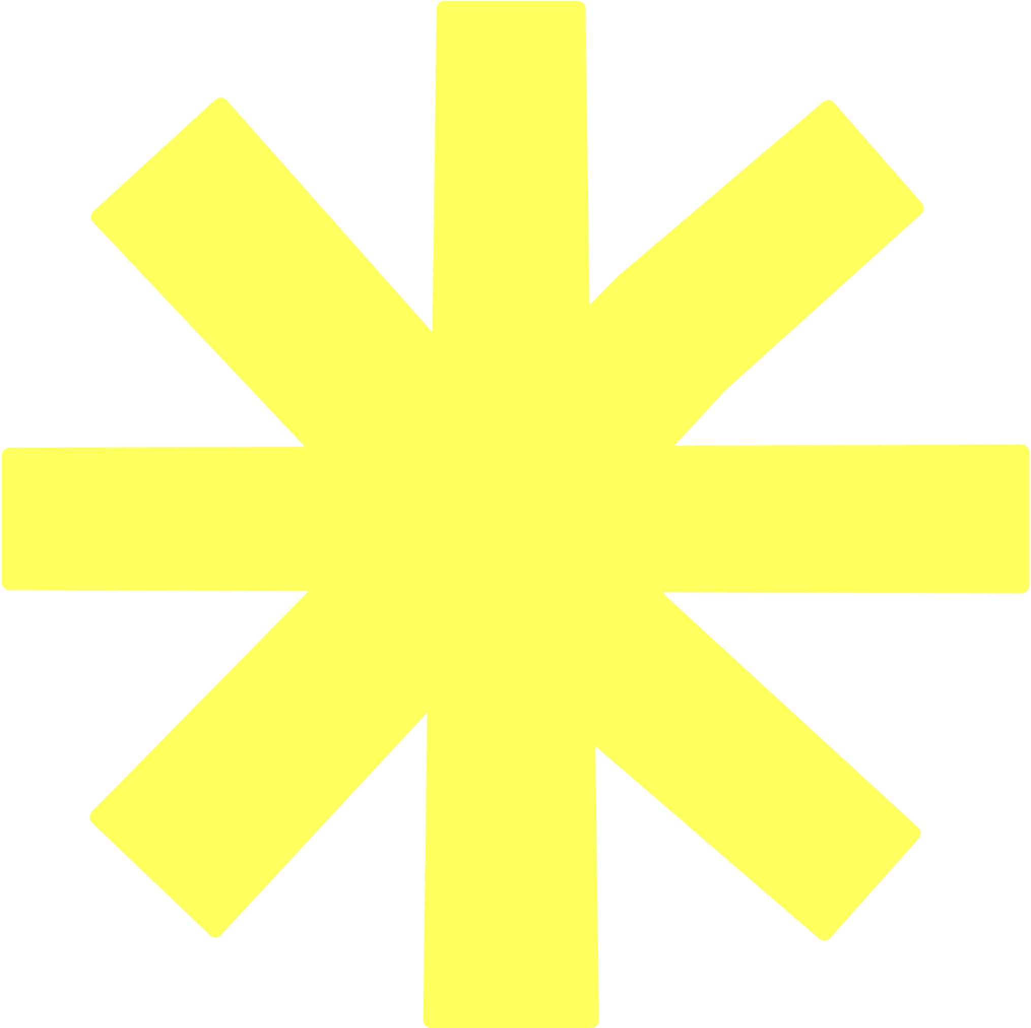 A large, bright yellow asterisk symbol with thick arms on a light gray background.