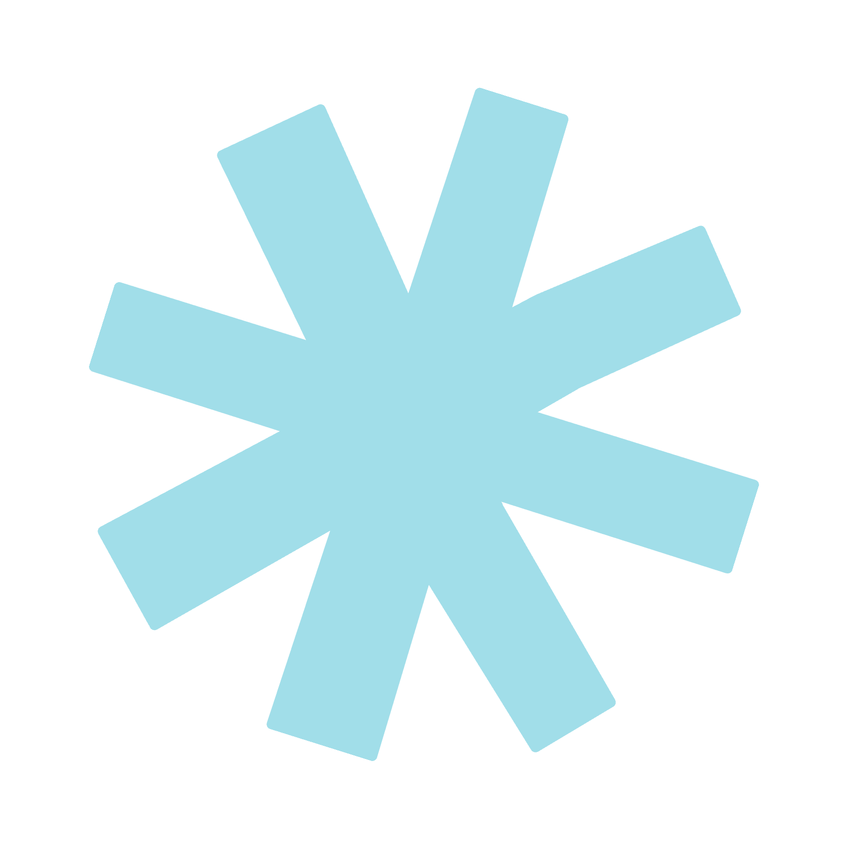 A large, light blue asterisk symbol with thick lines on a plain white background.