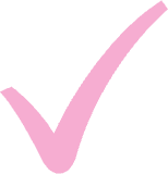 A large pink check mark on a light grey background.