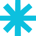 A large, blue asterisk symbol with thick arms shown on a light gray background.