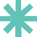 Teal asterisk symbol with thick lines on a light gray background.