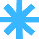 A large, blue asterisk symbol on a light gray background.
